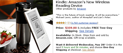 Amazon Kindle reduced to $359