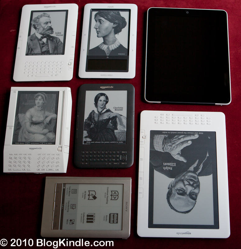 eReader Comparison: Kindle 2, Nook, iPad, Kindle 1, Kindle 3, Kindle DX, Sony PRS-600