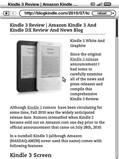 Kindle 3 Browser Article Mode