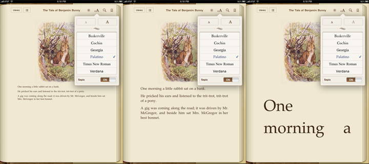 Apple iPad iBooks Font Sizes