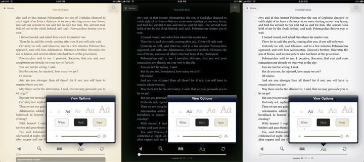 Amazon Kindle for iPad: Sepia, Black, White Backgrounds